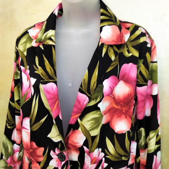 Tropical Floral Jacket by Carribbean Joe EUC L/XL - Picture 2 of 4